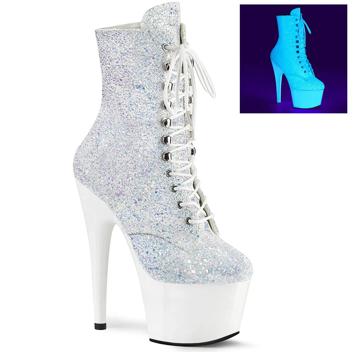 ADORE-1020LG Pleaser Neon White Multi Glitter Sexy Platform Shoes (Pole Dancing Heels)