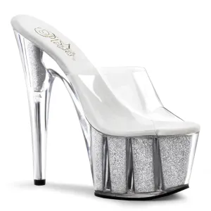 ADORE-701G Pleaser Clear/Silver Gltr Sexy Platform Shoes (Pole Dancing Heels)