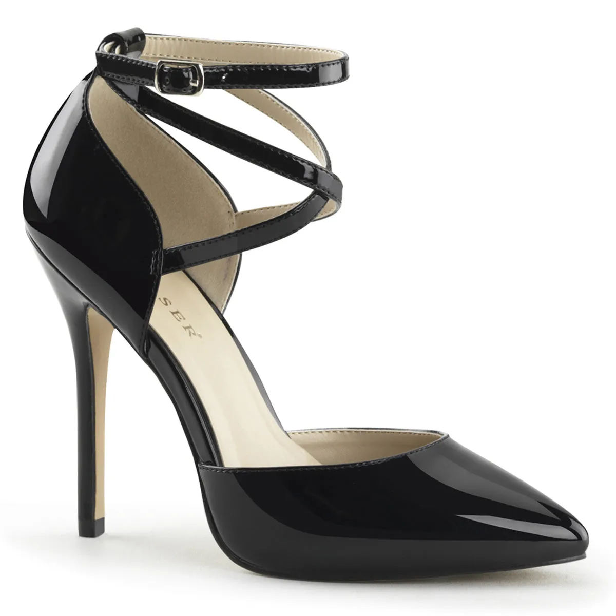 AMUSE-25 Pleaser Black Patent Sexy Single Sole Shoes (Fetish Footwear)