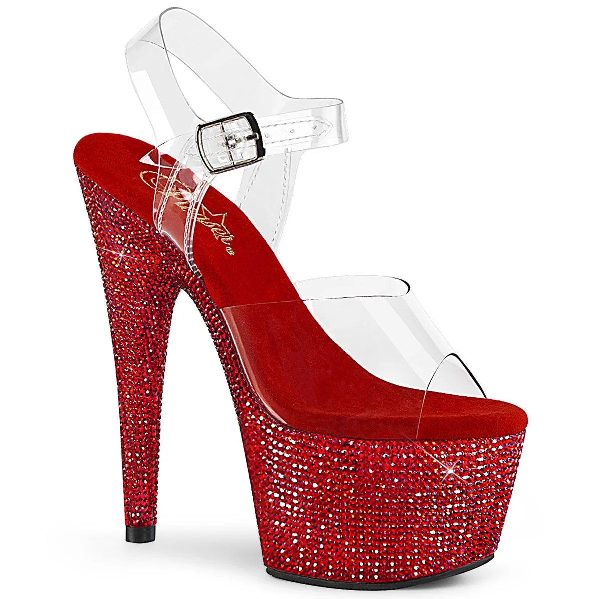 BEJEWELED-708DM Pleaser Clear/Red Sexy Platform Shoes (Pole Dancing Heels)