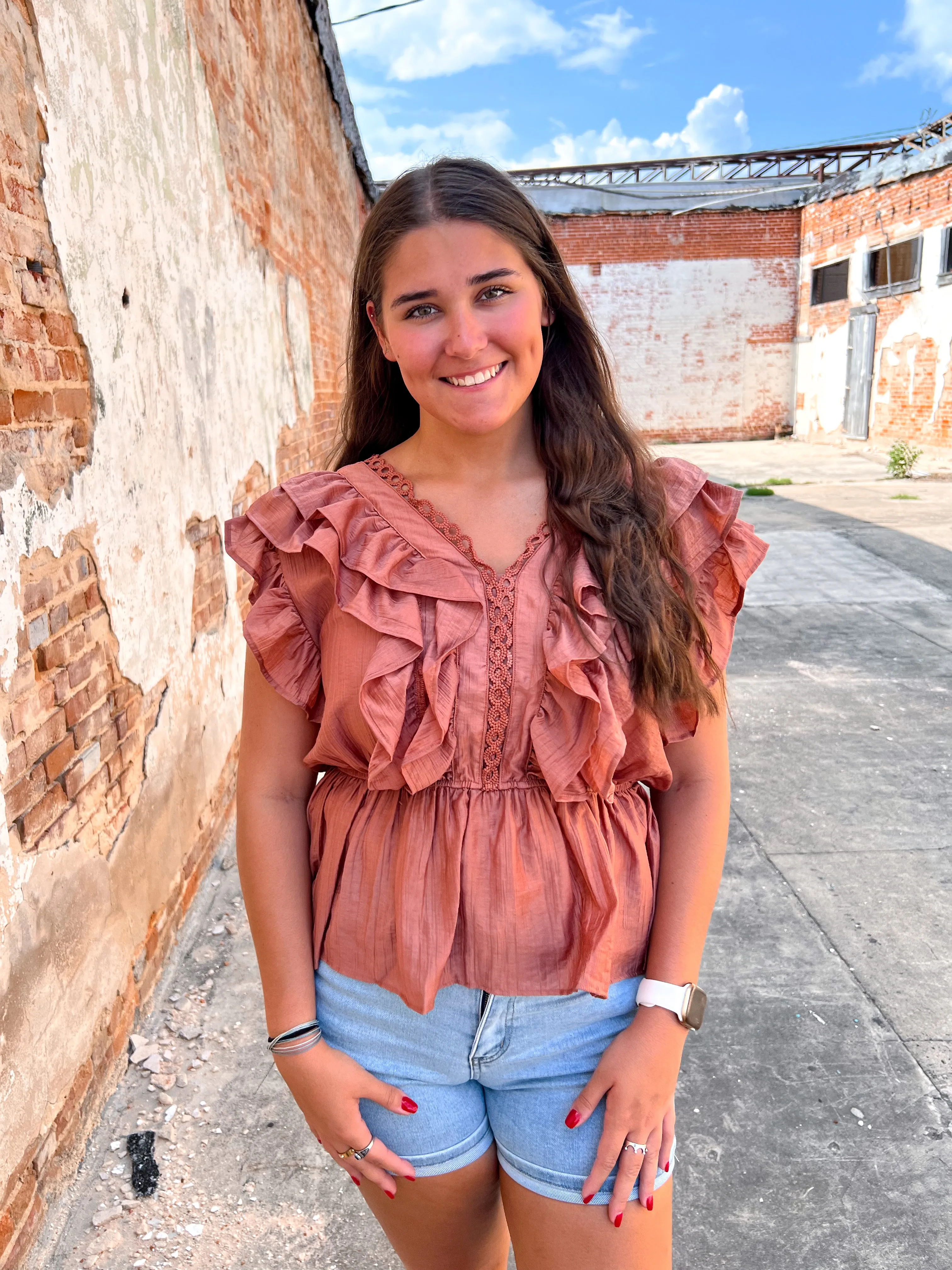 Beth Desert Rose Ruffle Top