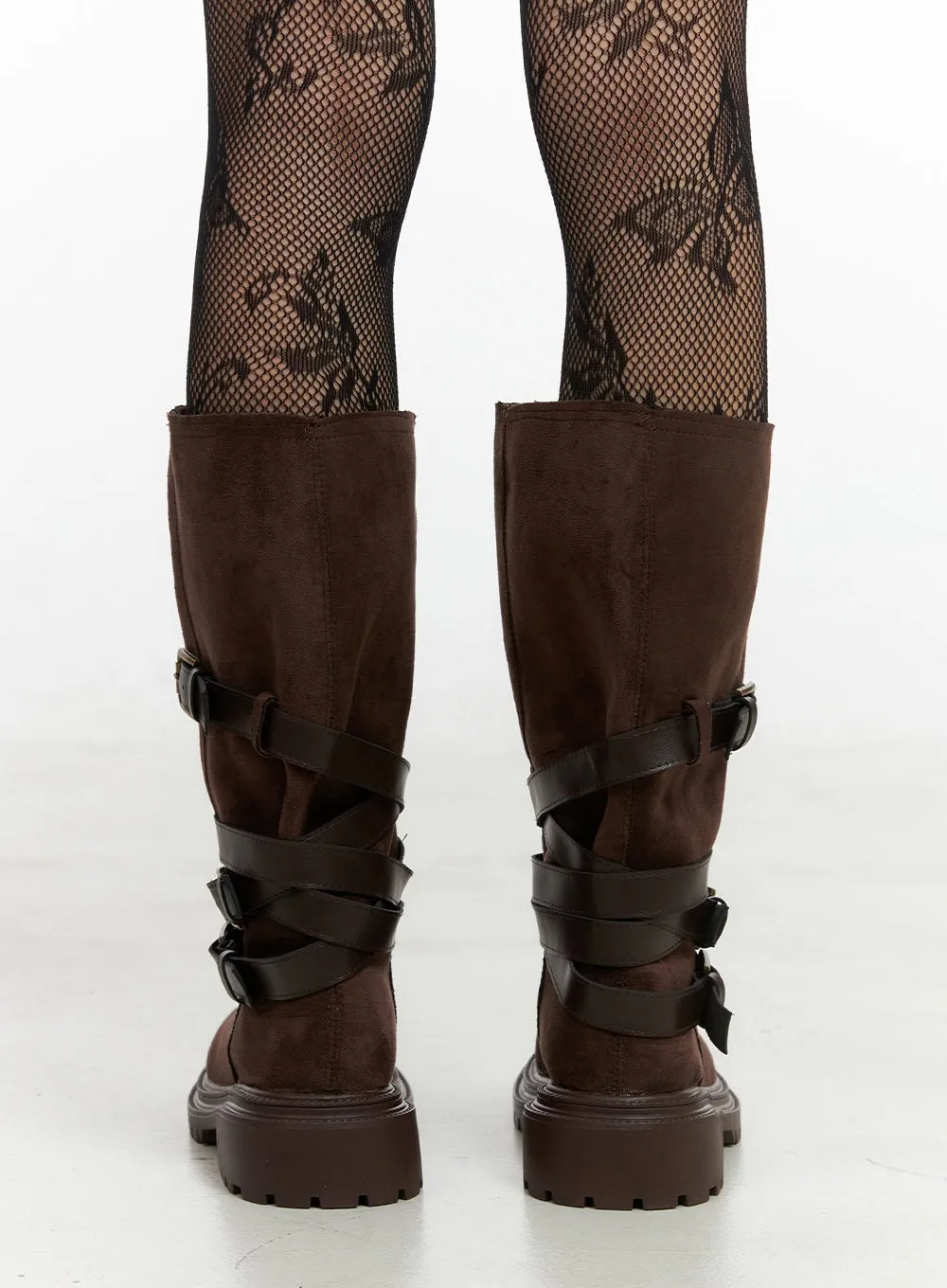 Buckle Chic Faux Leather Long Boots IO430