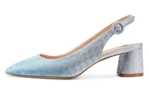 CASTAMERE Womens Chunky Block Heels Slingback Pumps Slip-on Pointy Toe 5CM Heel Glitter Sandals