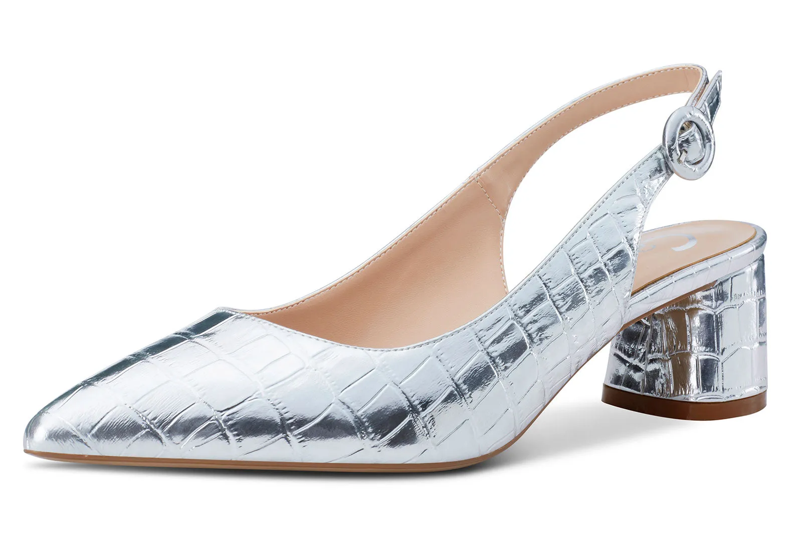 CASTAMERE Womens Chunky Block Heels Slingback Pumps Slip-on Pointy Toe 5CM Heel Sandals