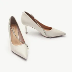 Crystal Chain Pumps (Anna) White