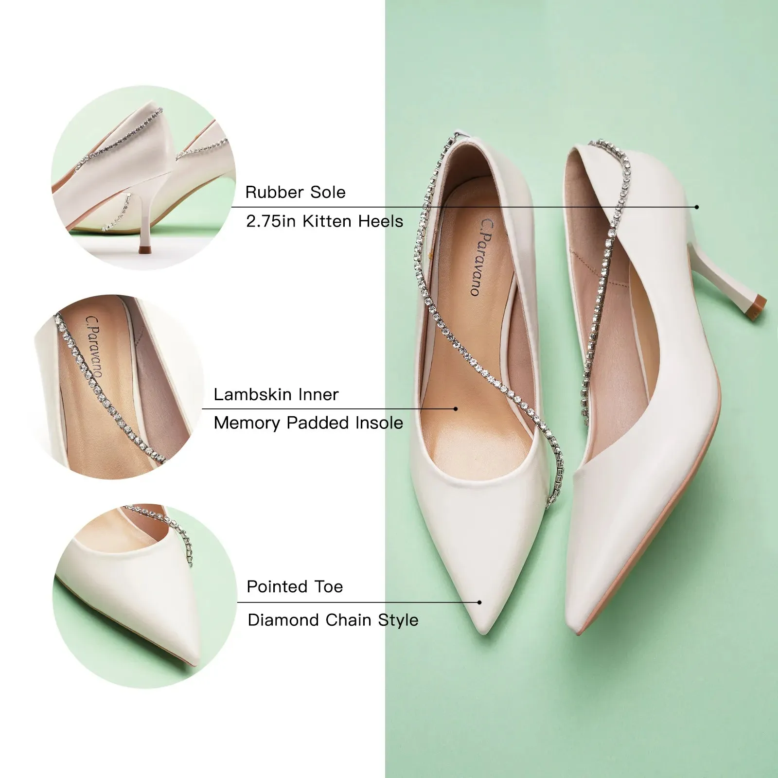 Crystal Chain Pumps (Anna) White