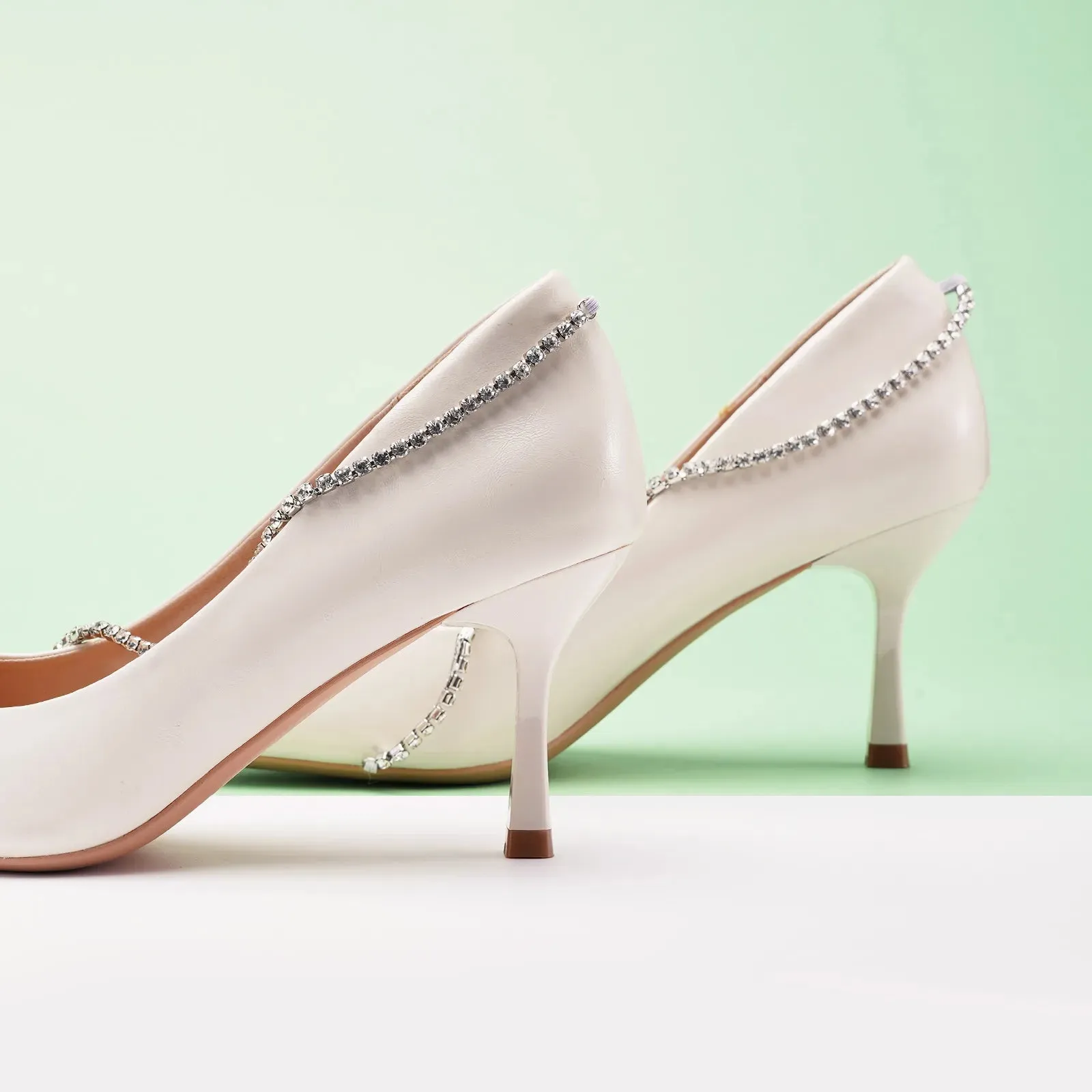 Crystal Chain Pumps (Anna) White