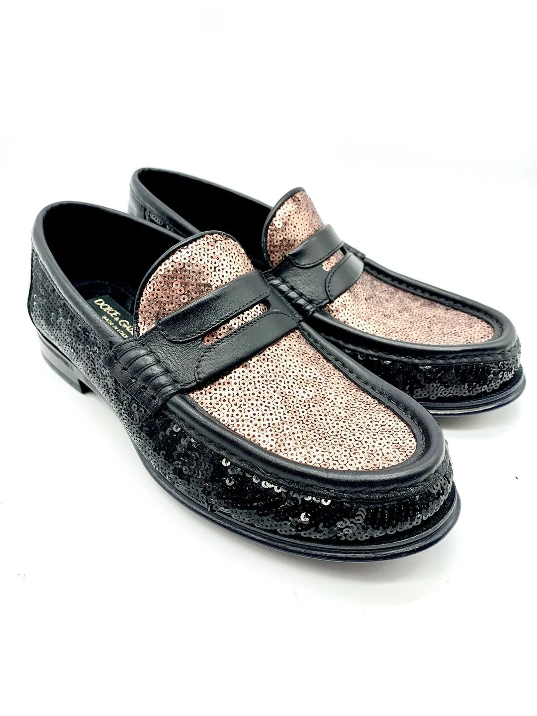 Dolce & Gabbana Sequinned Black & Bronze Loafer Shoes