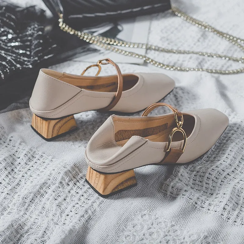 Elegant Women Pumps Metal Buckle Loafers Shallow Mary Jane Shoes Comfortable Slip-on Chunky Heel Shoes Women Office Shoes