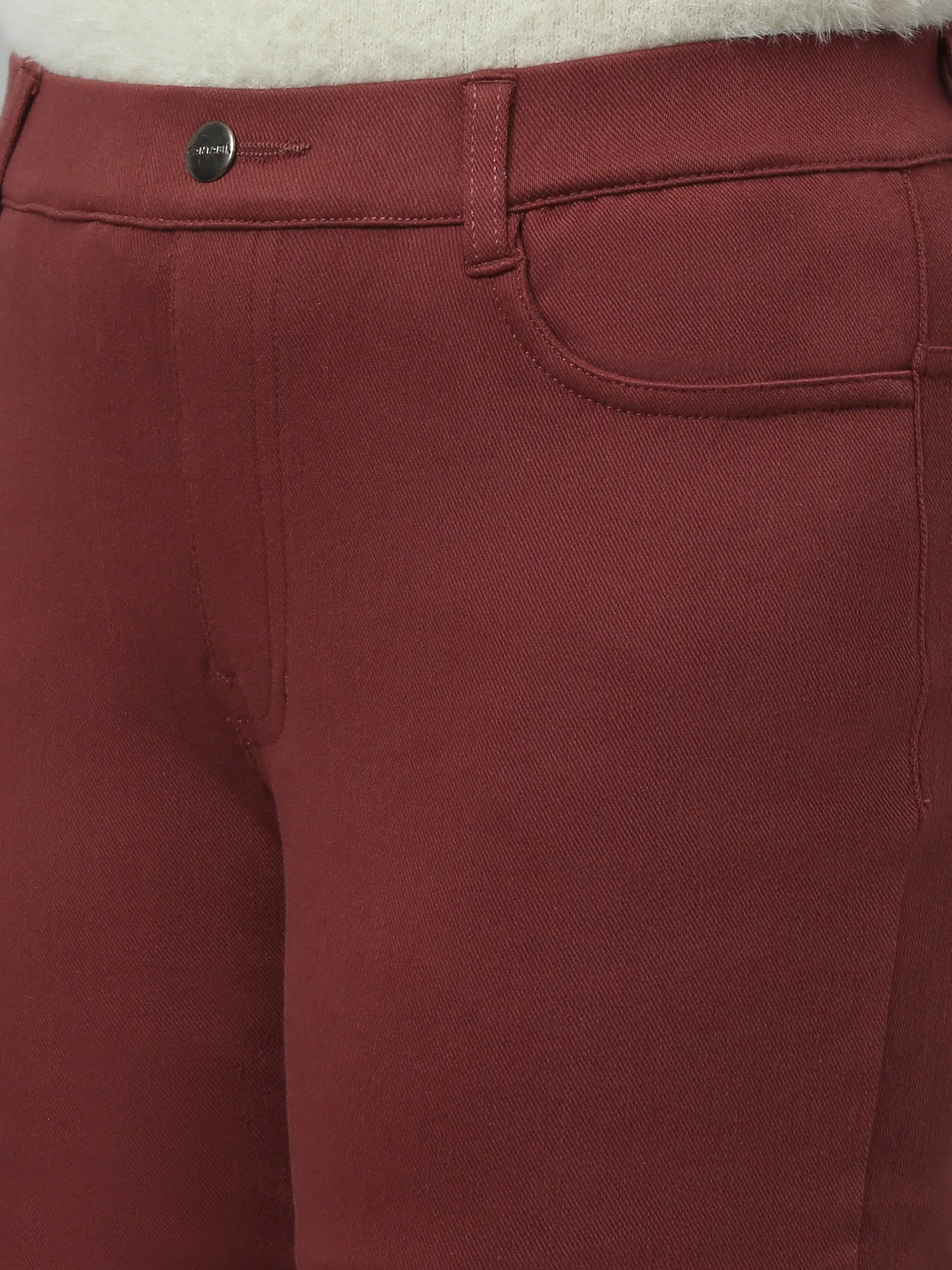 Girls Brown Soild Cotton Blend Stretchable Jeggings