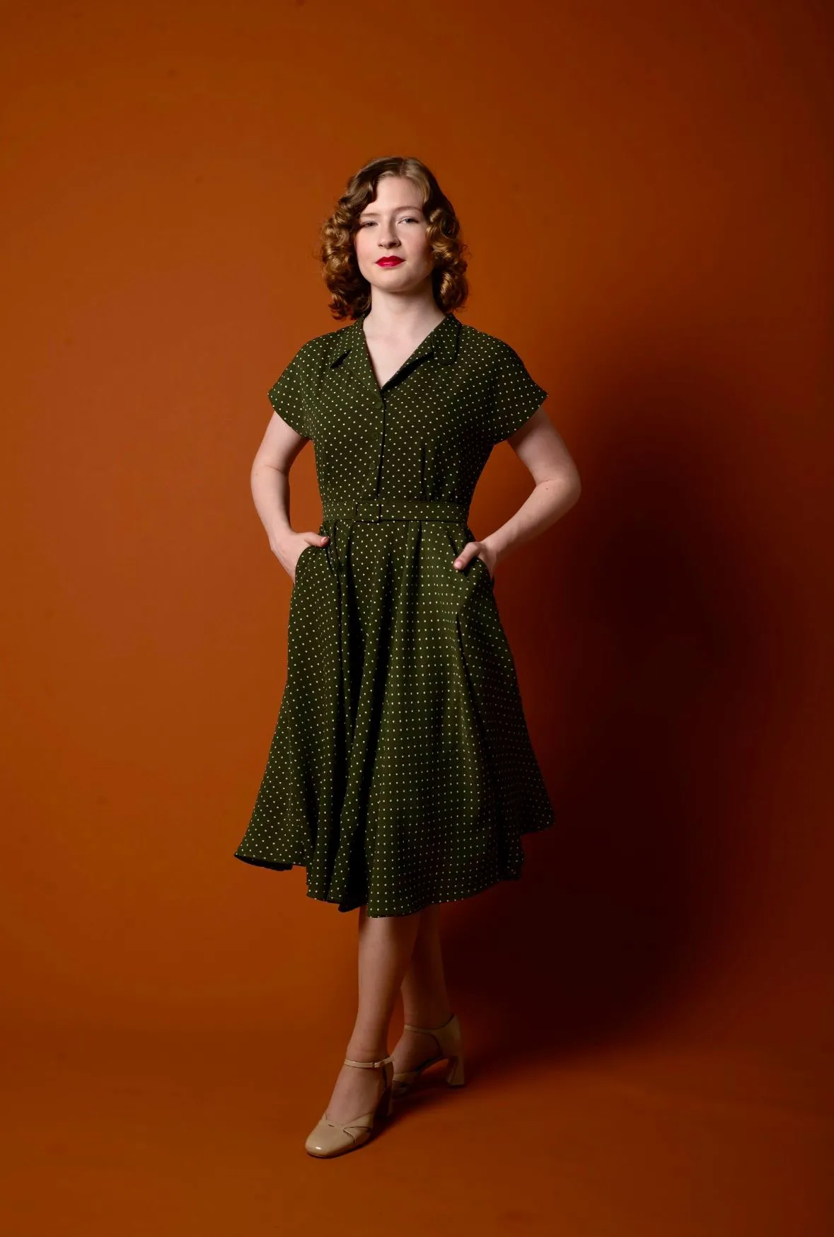 Manette Green & Cream Dots Dress