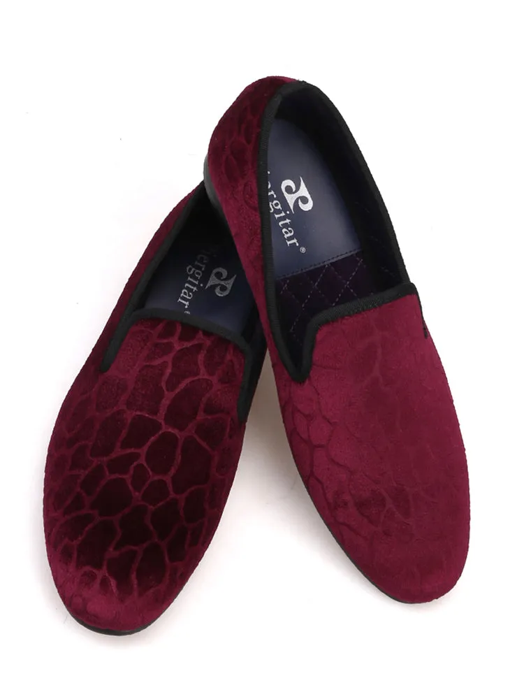 Men's purple velvet stone pattern embossed party loafers British style slip-on trendy men's smoking shoes