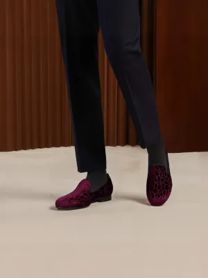 Men's purple velvet stone pattern embossed party loafers British style slip-on trendy men's smoking shoes