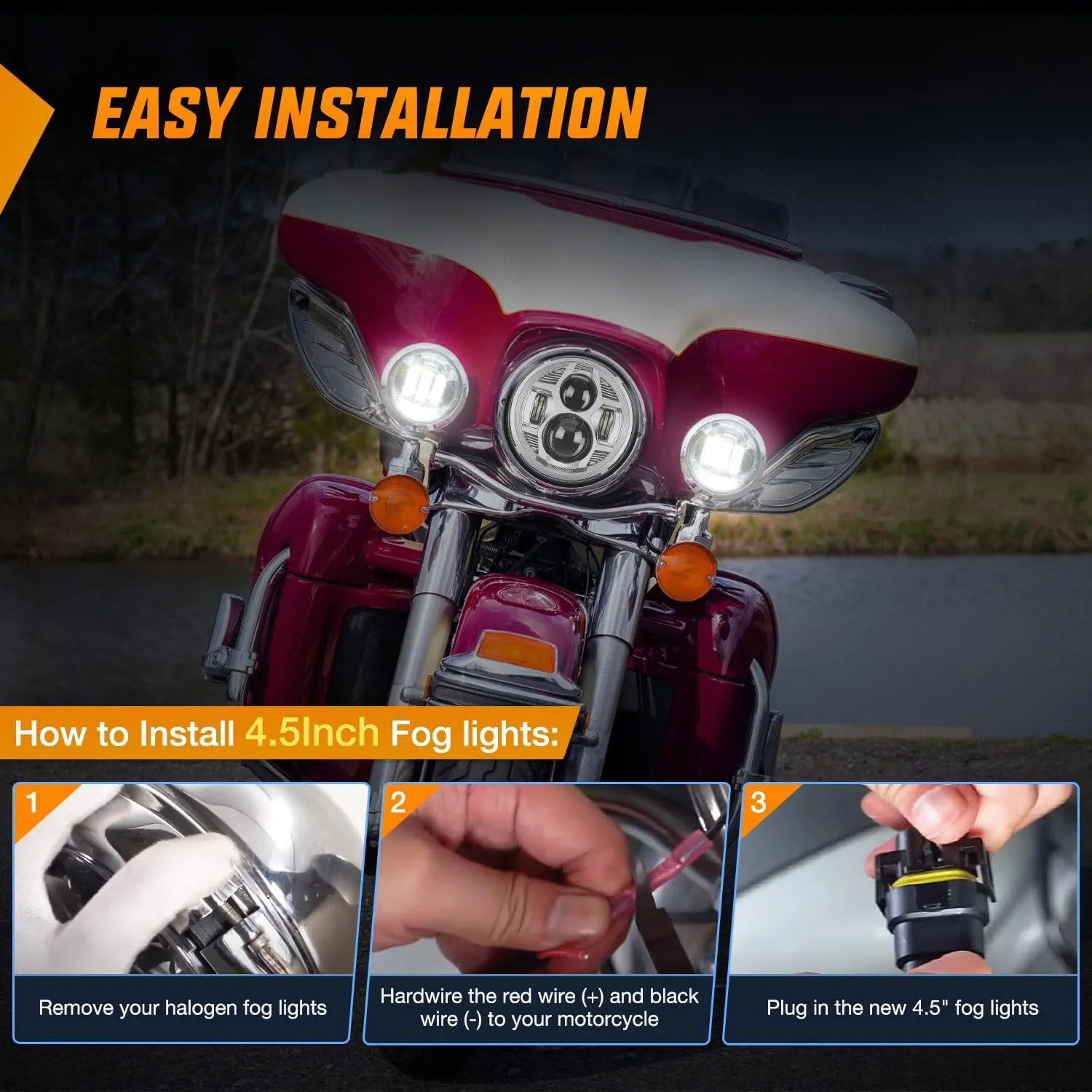 Motorcycle 4.5Inch Chrome LED Fog Lights 2Pcs