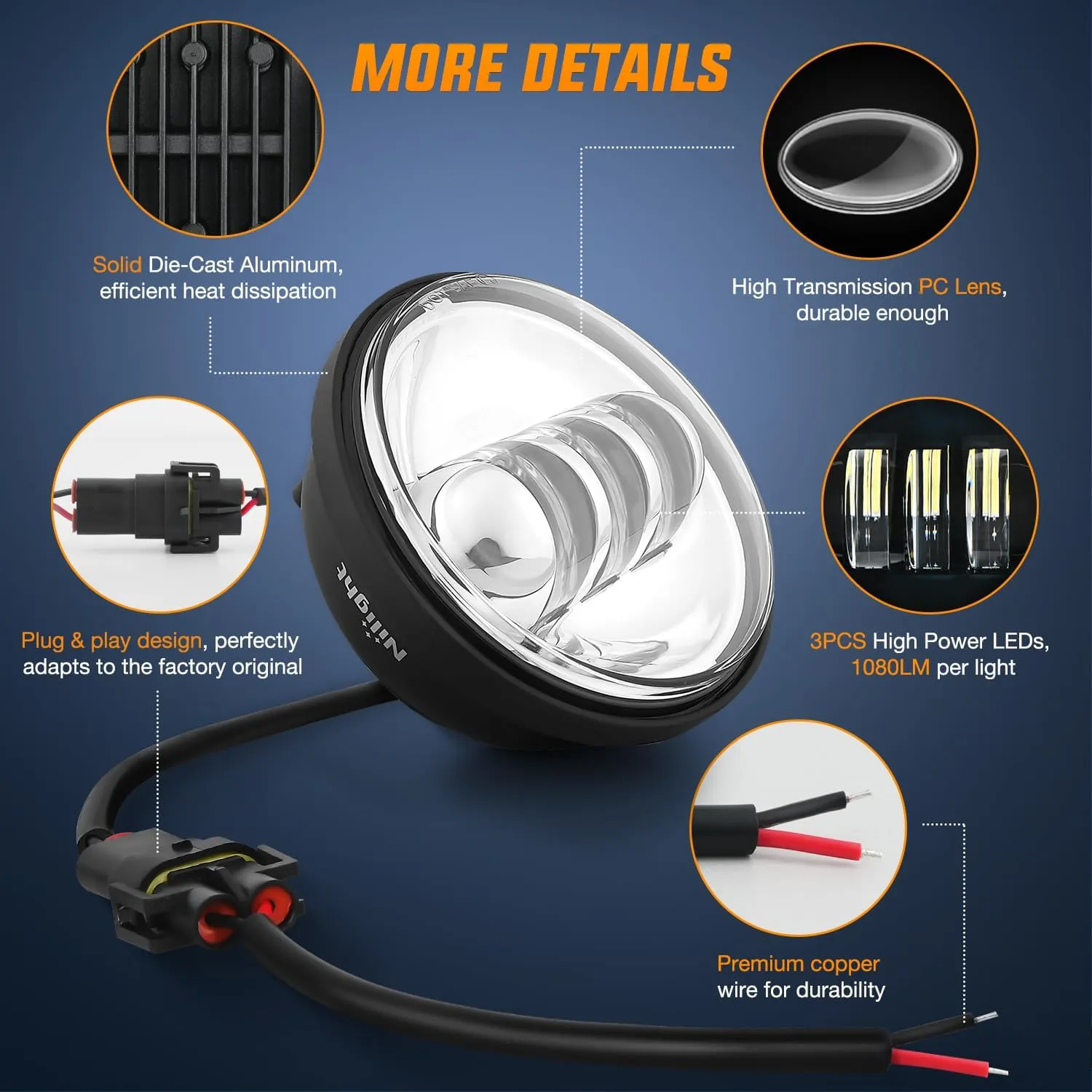 Motorcycle 4.5Inch Chrome LED Fog Lights 2Pcs
