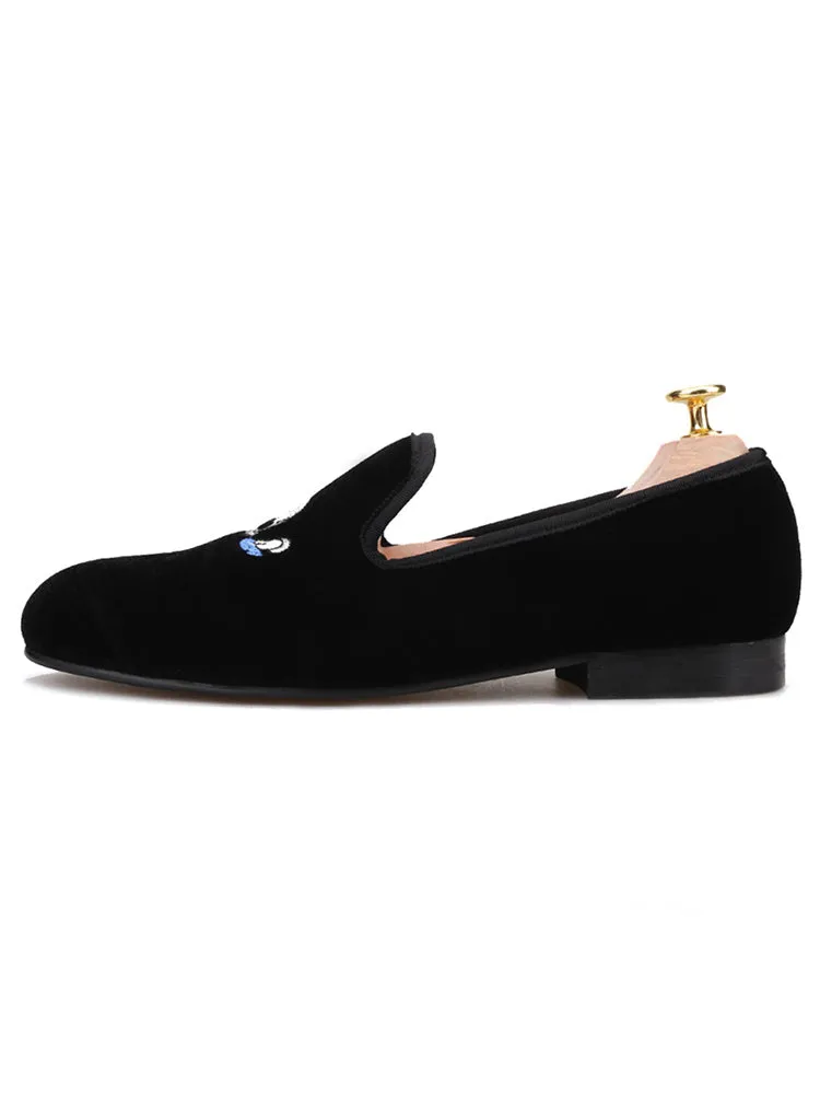 New autumn velvet personalized skull loafers from big brands, British European version, large size casual men's shoes