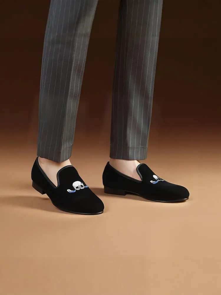 New autumn velvet personalized skull loafers from big brands, British European version, large size casual men's shoes