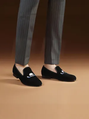New autumn velvet personalized skull loafers from big brands, British European version, large size casual men's shoes