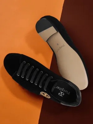 New black velvet men's lace-up loafers imported handmade small crown Indian silk casual shoes