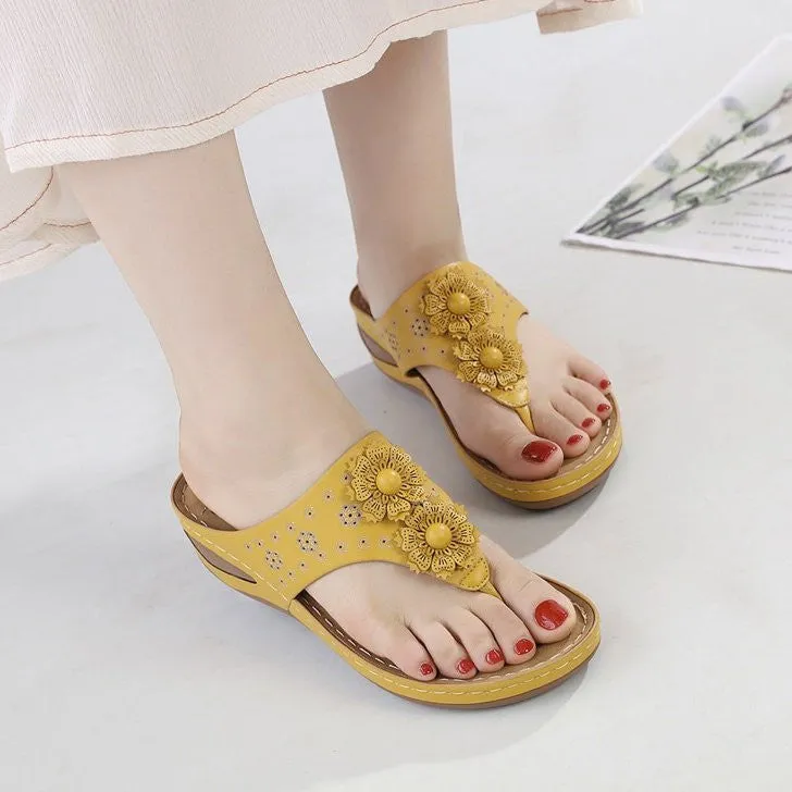 OCW Women Walking Sandals Floral EVA Memory Cushion Summer Wedge Flip-flops