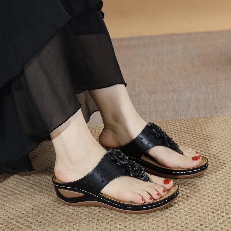 OCW Women Walking Sandals Floral EVA Memory Cushion Summer Wedge Flip-flops