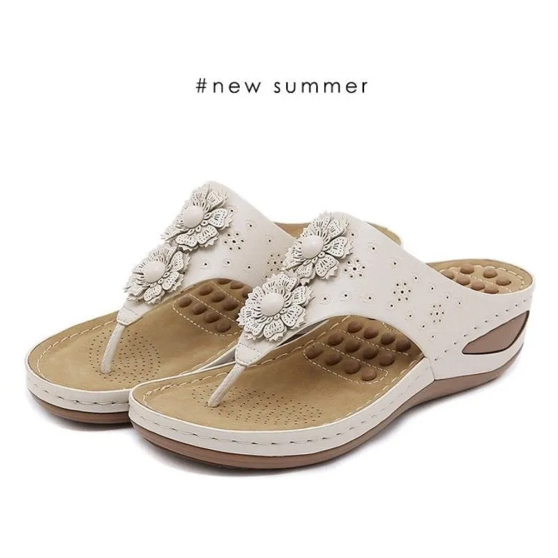 OCW Women Walking Sandals Floral EVA Memory Cushion Summer Wedge Flip-flops