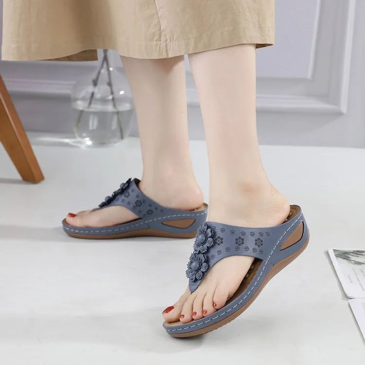 OCW Women Walking Sandals Floral EVA Memory Cushion Summer Wedge Flip-flops