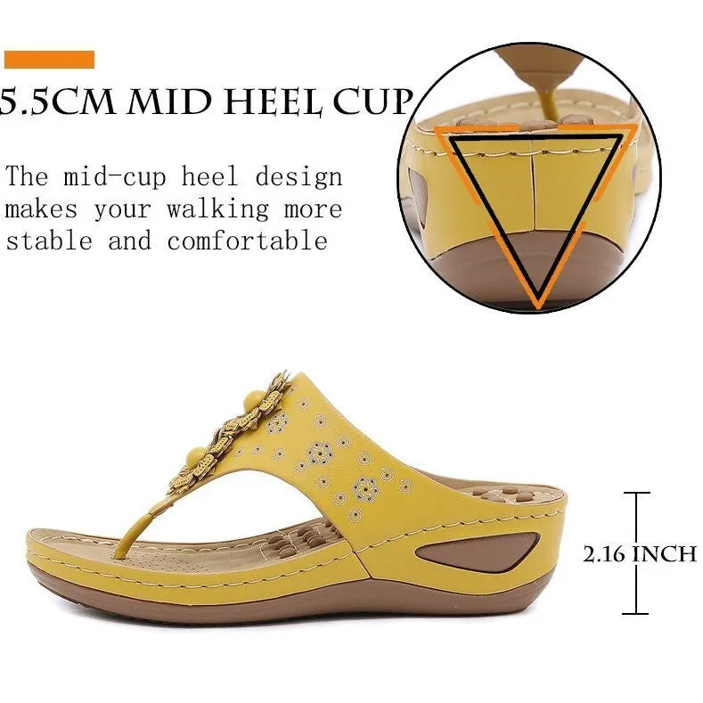 OCW Women Walking Sandals Floral EVA Memory Cushion Summer Wedge Flip-flops