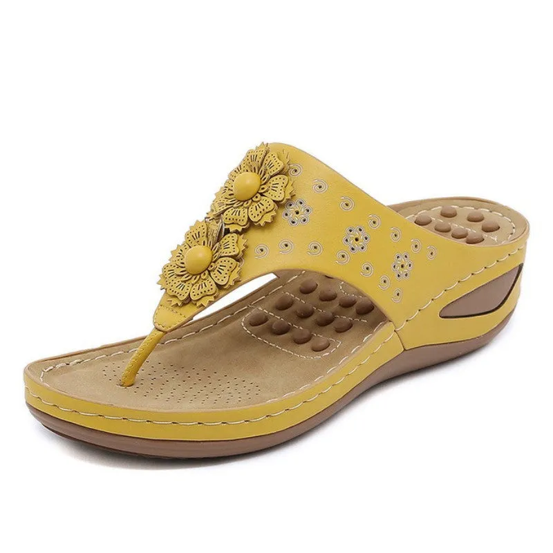 OCW Women Walking Sandals Floral EVA Memory Cushion Summer Wedge Flip-flops