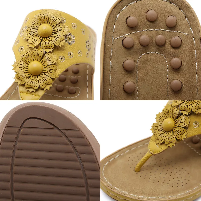 OCW Women Walking Sandals Floral EVA Memory Cushion Summer Wedge Flip-flops