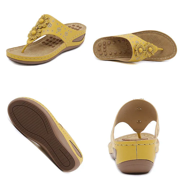 OCW Women Walking Sandals Floral EVA Memory Cushion Summer Wedge Flip-flops