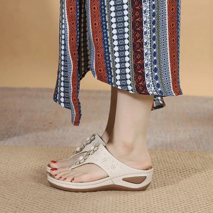 OCW Women Walking Sandals Floral EVA Memory Cushion Summer Wedge Flip-flops