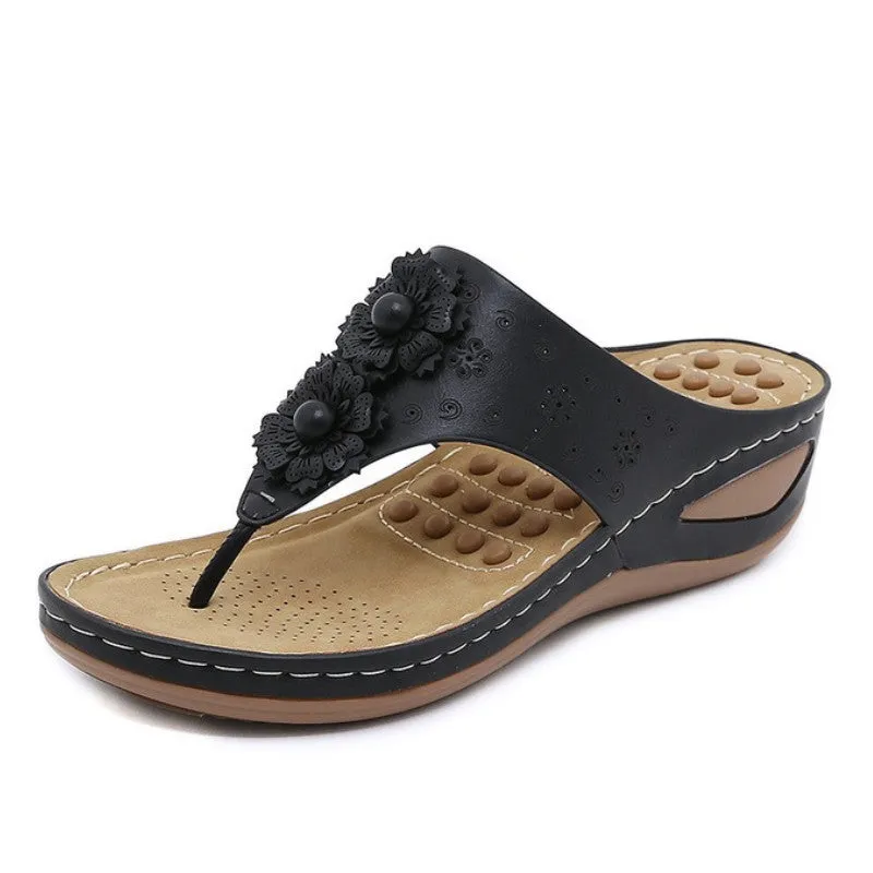 OCW Women Walking Sandals Floral EVA Memory Cushion Summer Wedge Flip-flops