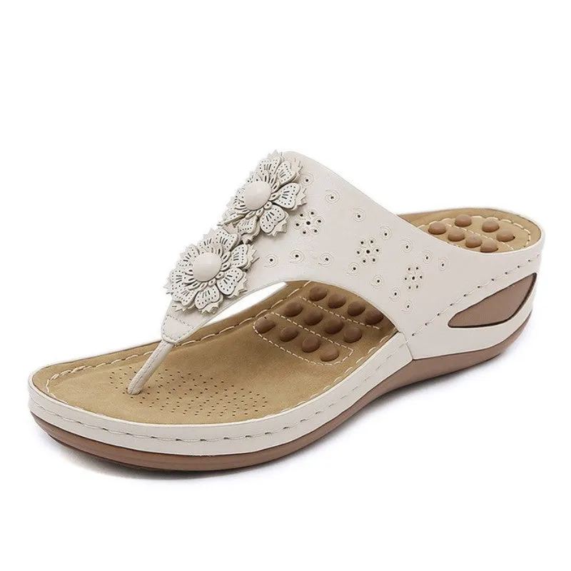 OCW Women Walking Sandals Floral EVA Memory Cushion Summer Wedge Flip-flops