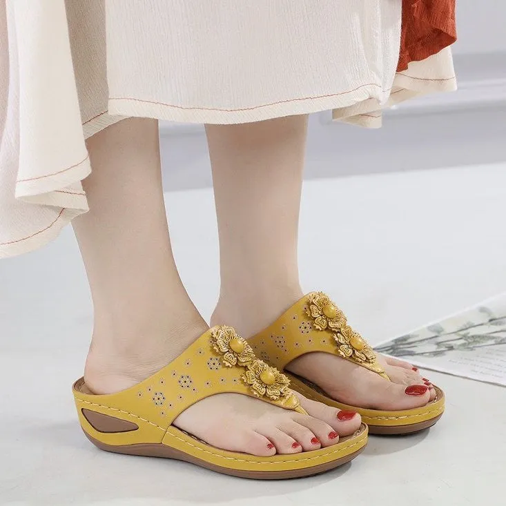 OCW Women Walking Sandals Floral EVA Memory Cushion Summer Wedge Flip-flops