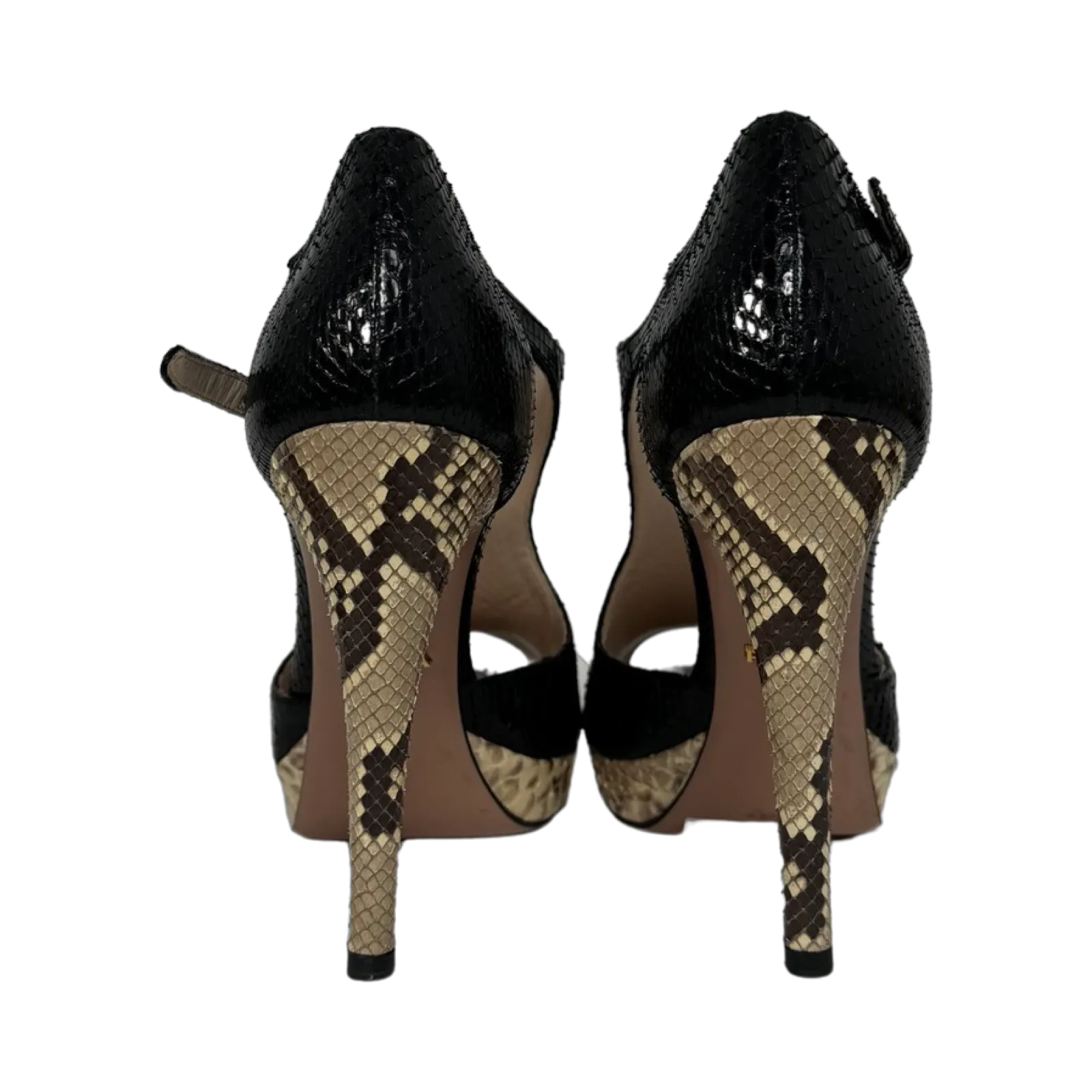 Prada Black Python Peep Toe Pumps (Size 38.5)