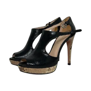 Prada Black Python Peep Toe Pumps (Size 38.5)