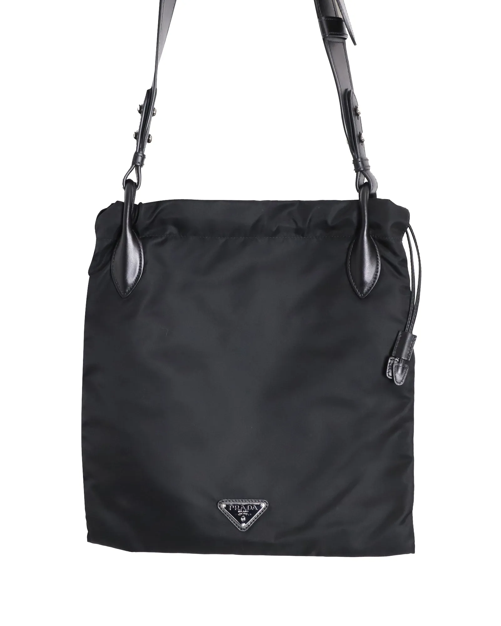 Prada Mermaid Detail Shoulder Bag in Black Nylon