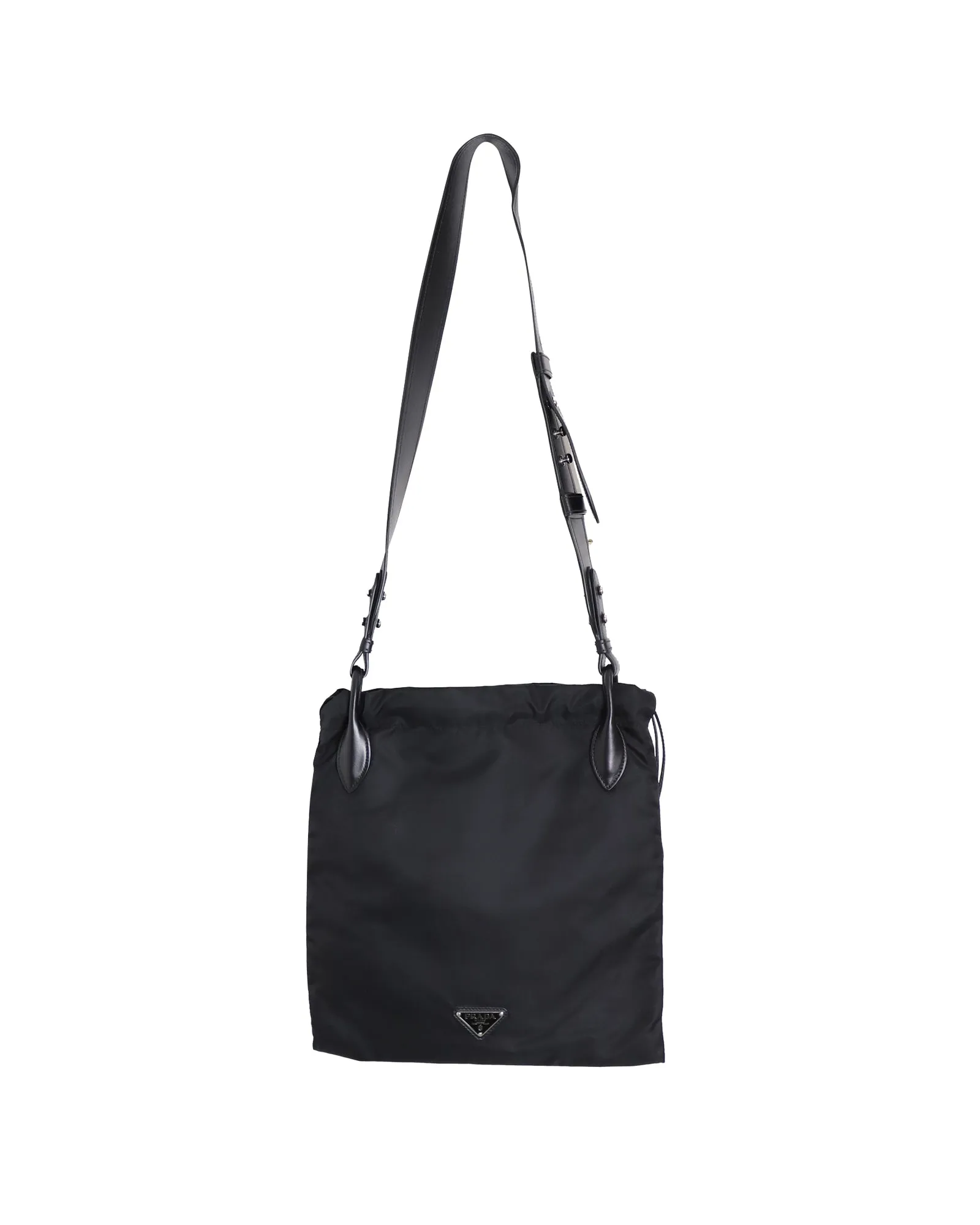 Prada Mermaid Detail Shoulder Bag in Black Nylon