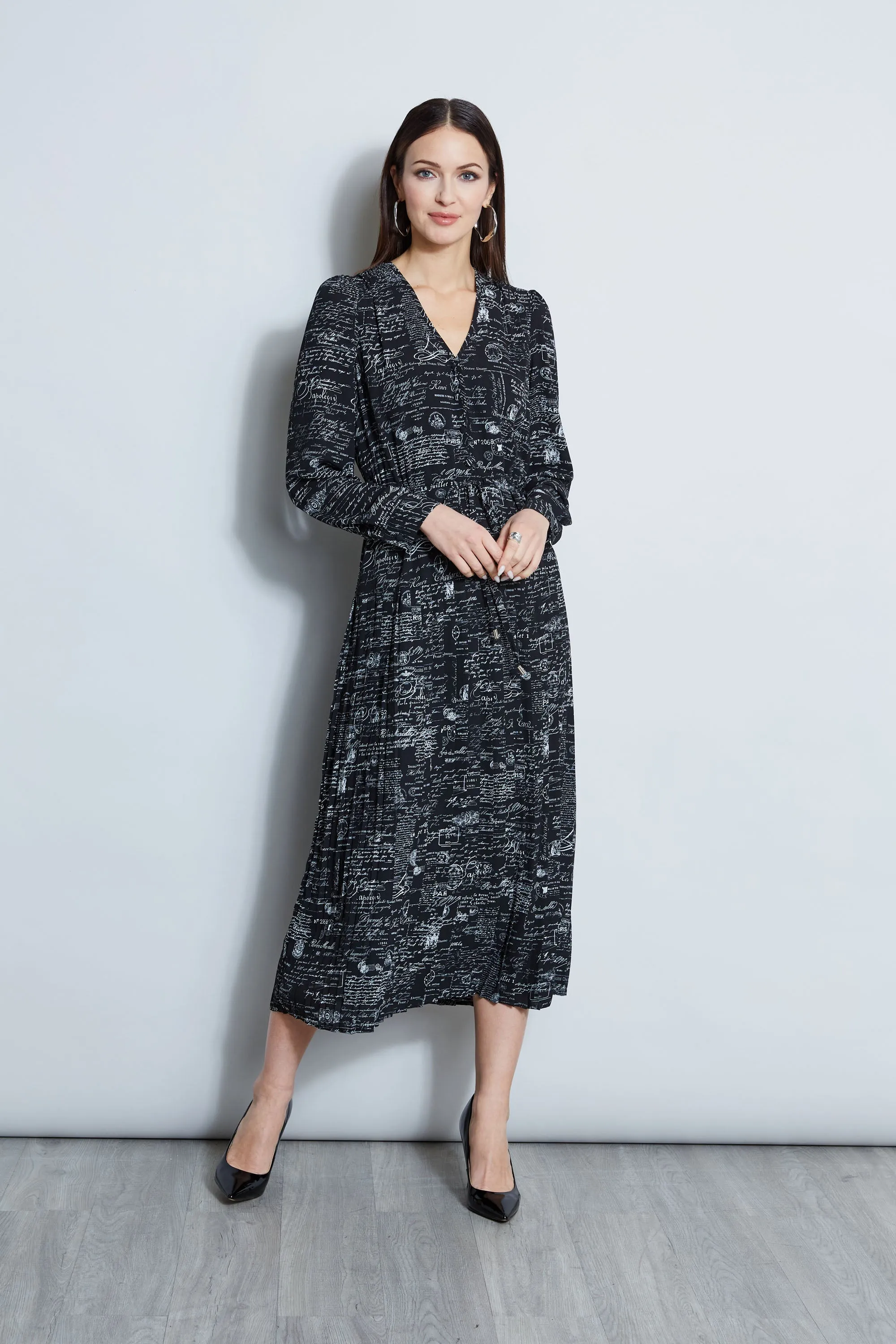 T-Tahari Script Print Midi Dress
