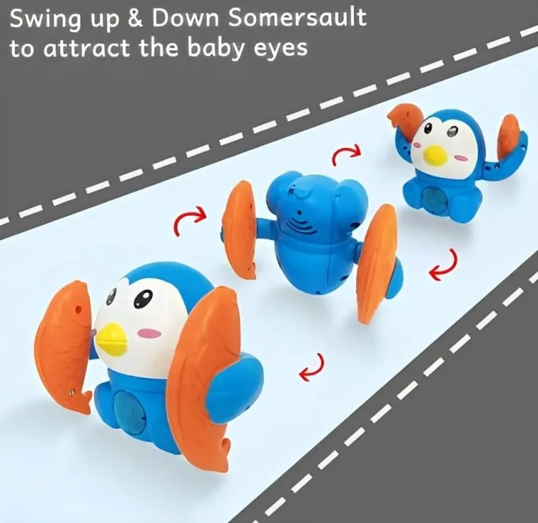 Umadiya Tumbling Penguin Crawling Musical Toys for Kids with 360°Spinning & Rolling, Music, Light, Sensor Control | Dancing Penguin Sound Baby Toys 6-12 Months Boy Girl - Multicolor