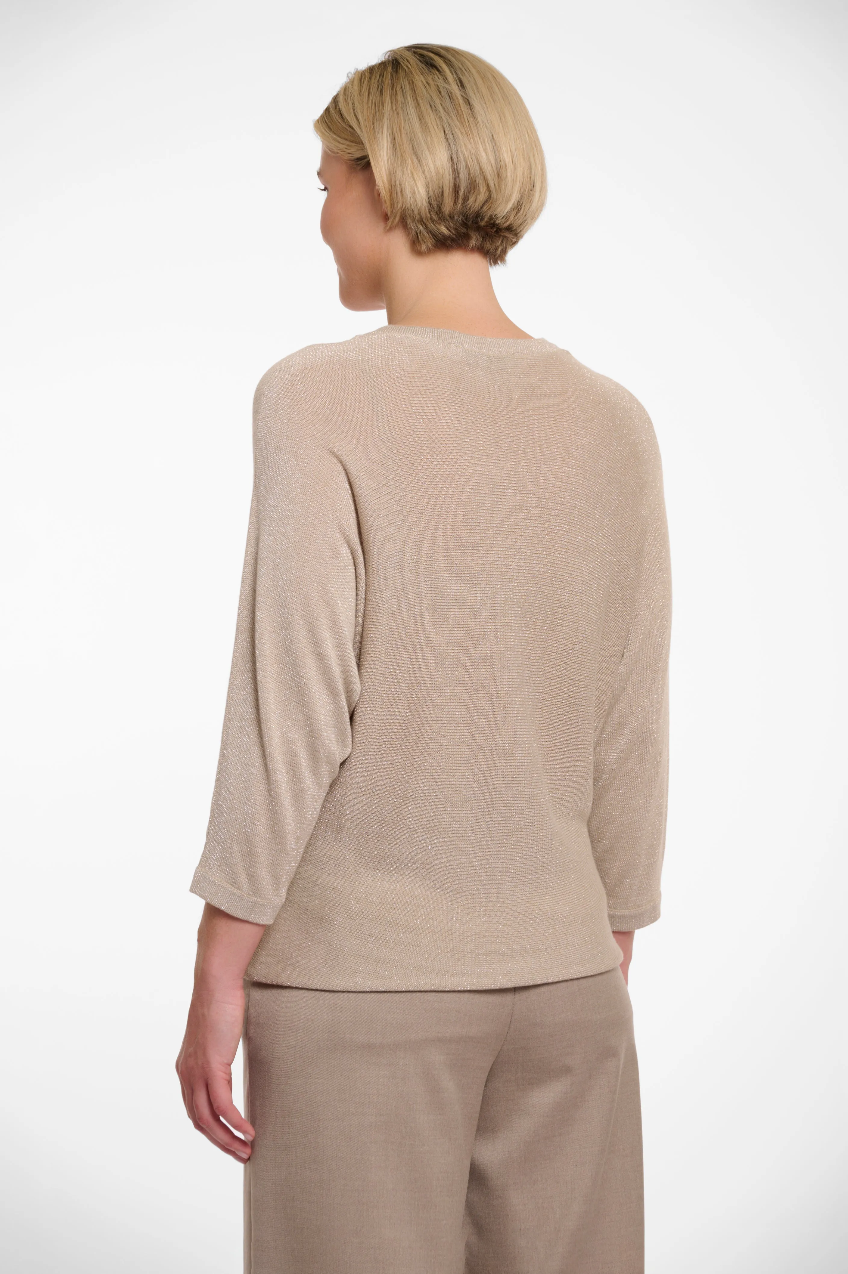 V Neck Bat Sleeve Sweater - Desert