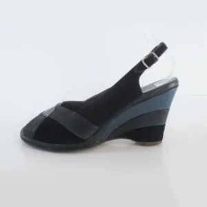 Vintage 50s 40s Navy Blue Ombre Suede Slingback Wedge Heels 7