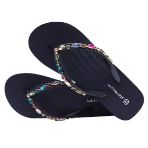 Wholesale Rhinestone Flip-Flops Women's Trendy Thick Bottom Beach Clip Leg Casual Wedge Sandals