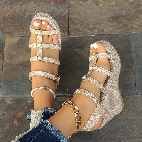 Women's Casual Thick Sole Wedge Sandals with Buckle 05083809S