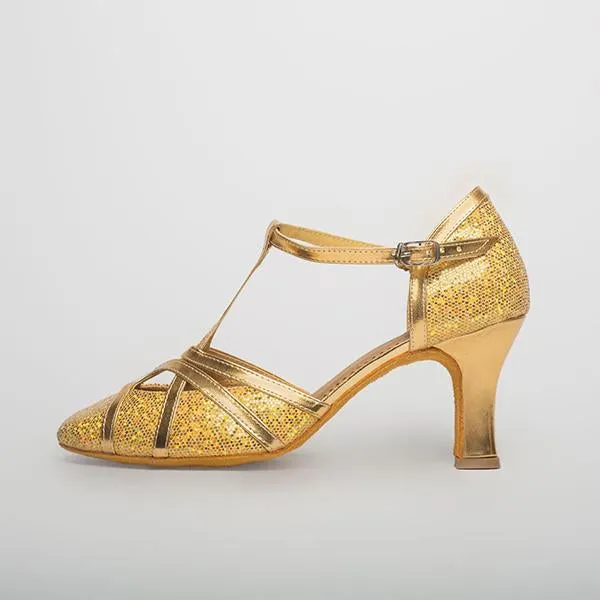 Women's Elegant Laser Sequin Cha Cha Dance Shoes 42230810S