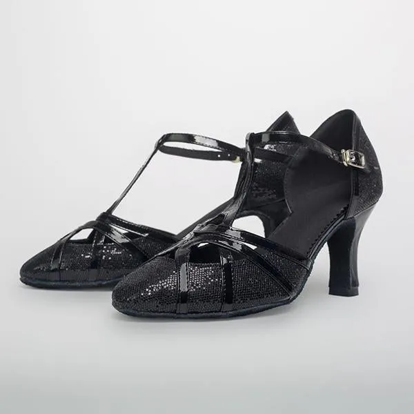 Women's Elegant Laser Sequin Cha Cha Dance Shoes 42230810S