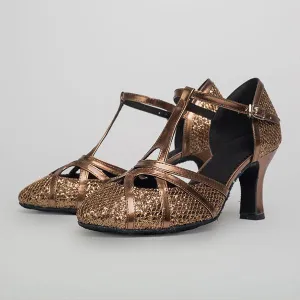 Women's Elegant Laser Sequin Cha Cha Dance Shoes 42230810S