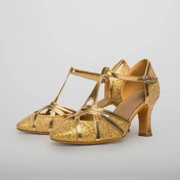 Women's Elegant Laser Sequin Cha Cha Dance Shoes 42230810S