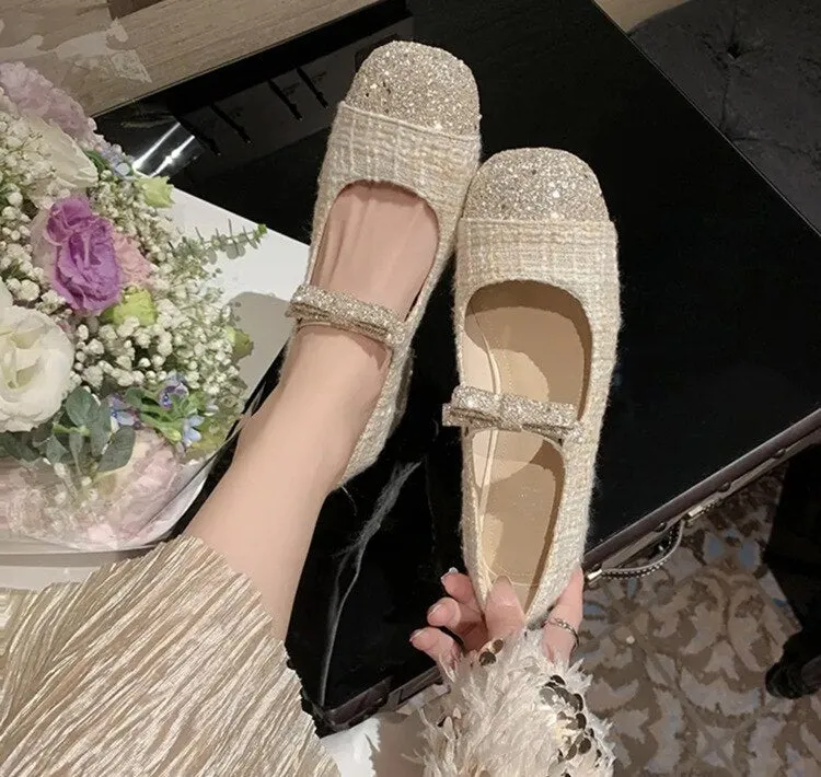 xiangtuibao Luxury Designer Mary Janes Elegant Medium Heel Pumps Woman Fashion Trend Retro Sequin Party Shoes Girls Platform New In Hot